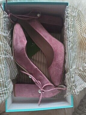 Kate Spade Gean Rose Kid Suede Ankle-Tie Ballet Heels